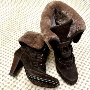 Sofft Skagen Shearling Lamb Fur Suede Booties